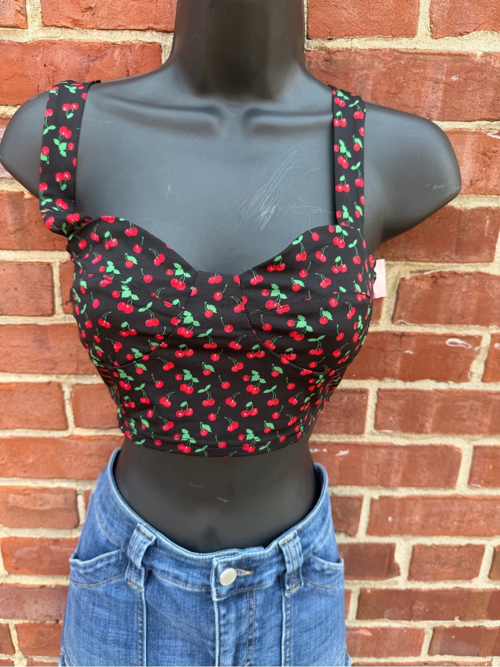 Black Cherry-Print Crop Top
